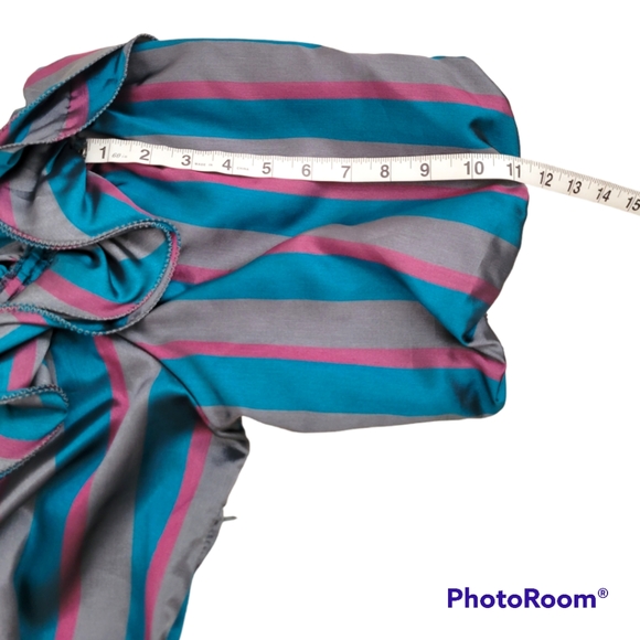 Vintage Lizzy&Johnny By Lucero Striped Ruffled Neck Puff sleeve midi dress Sz 10 - Picture 6 of 9